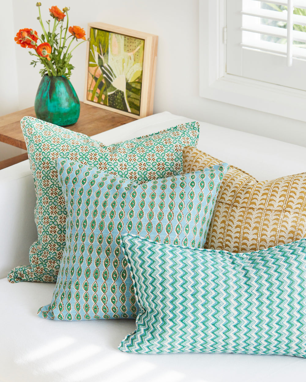 Sochi Emerald linen cushion