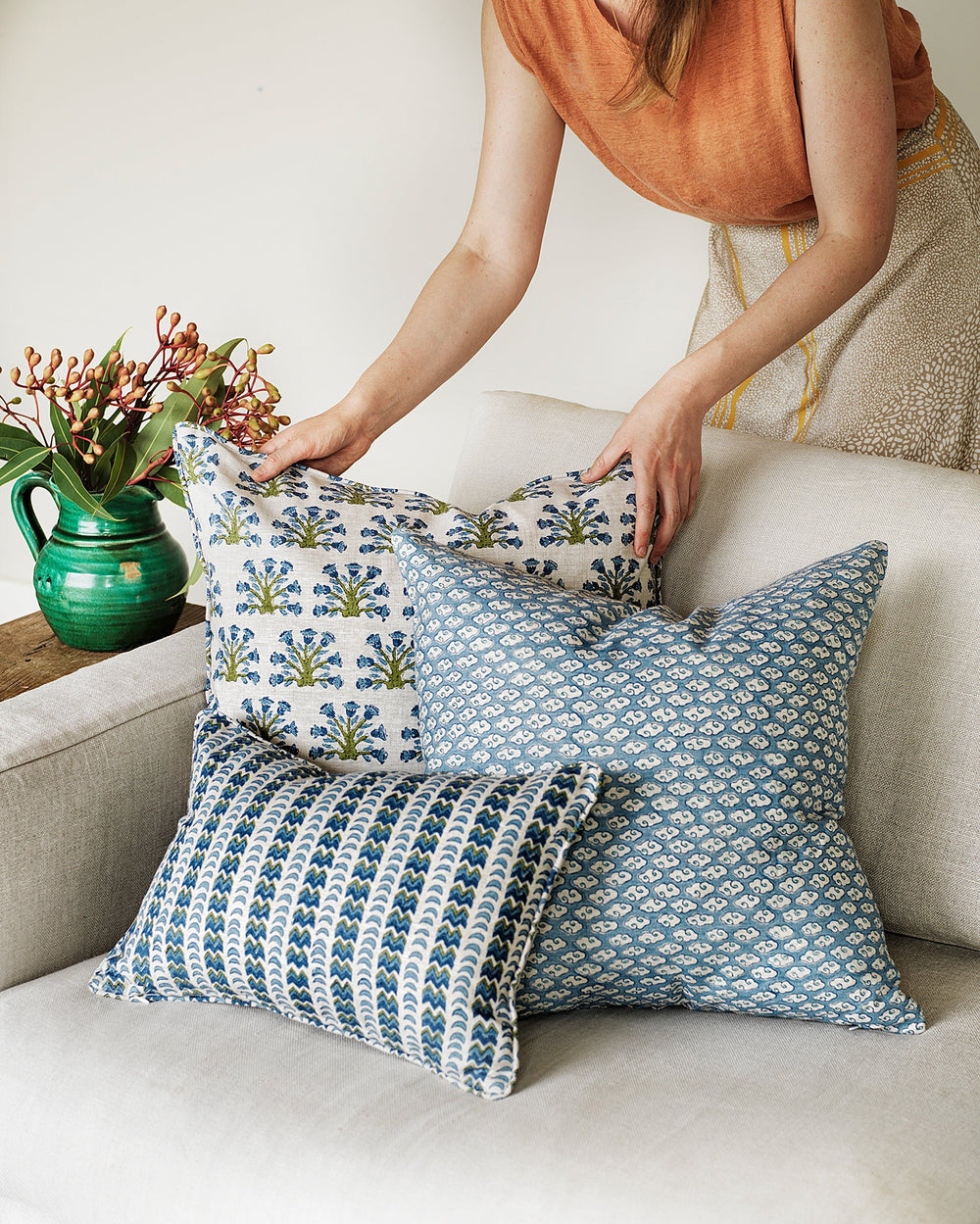 Samode Moss Azure Cushion in - Cushions - Walter G Australia