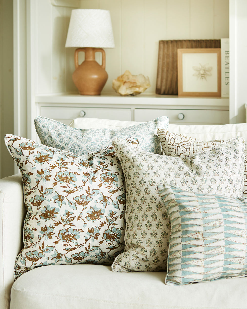 Tangier Oak Celadon linen cushion