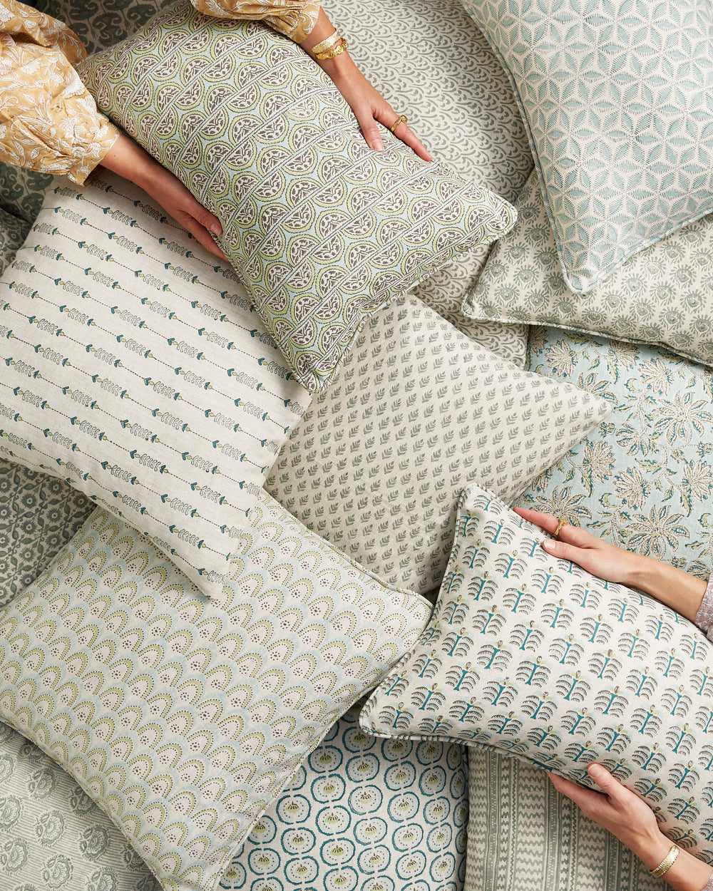 Collioure Celadon linen cushion