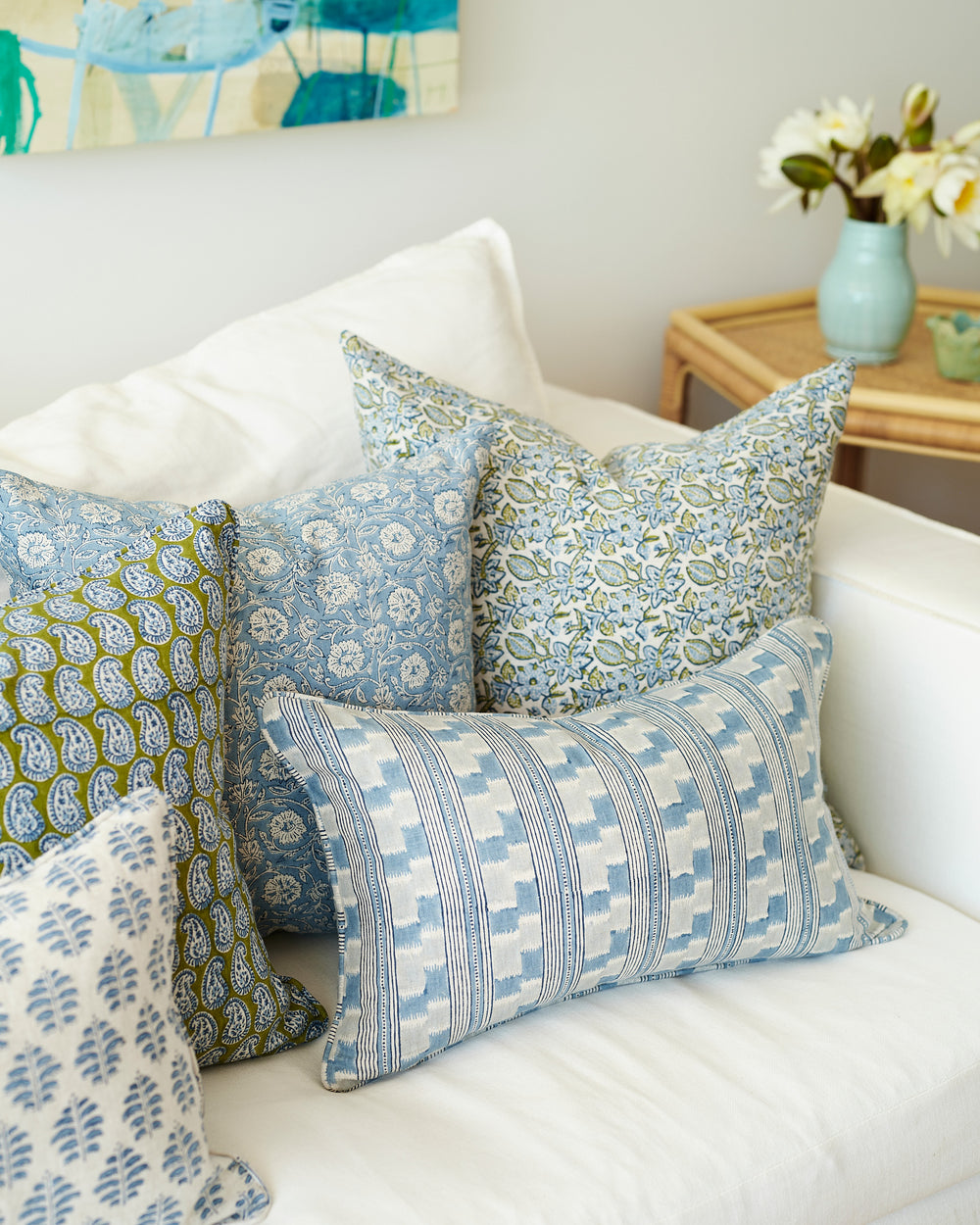 Simrane Moss Azure Cushion