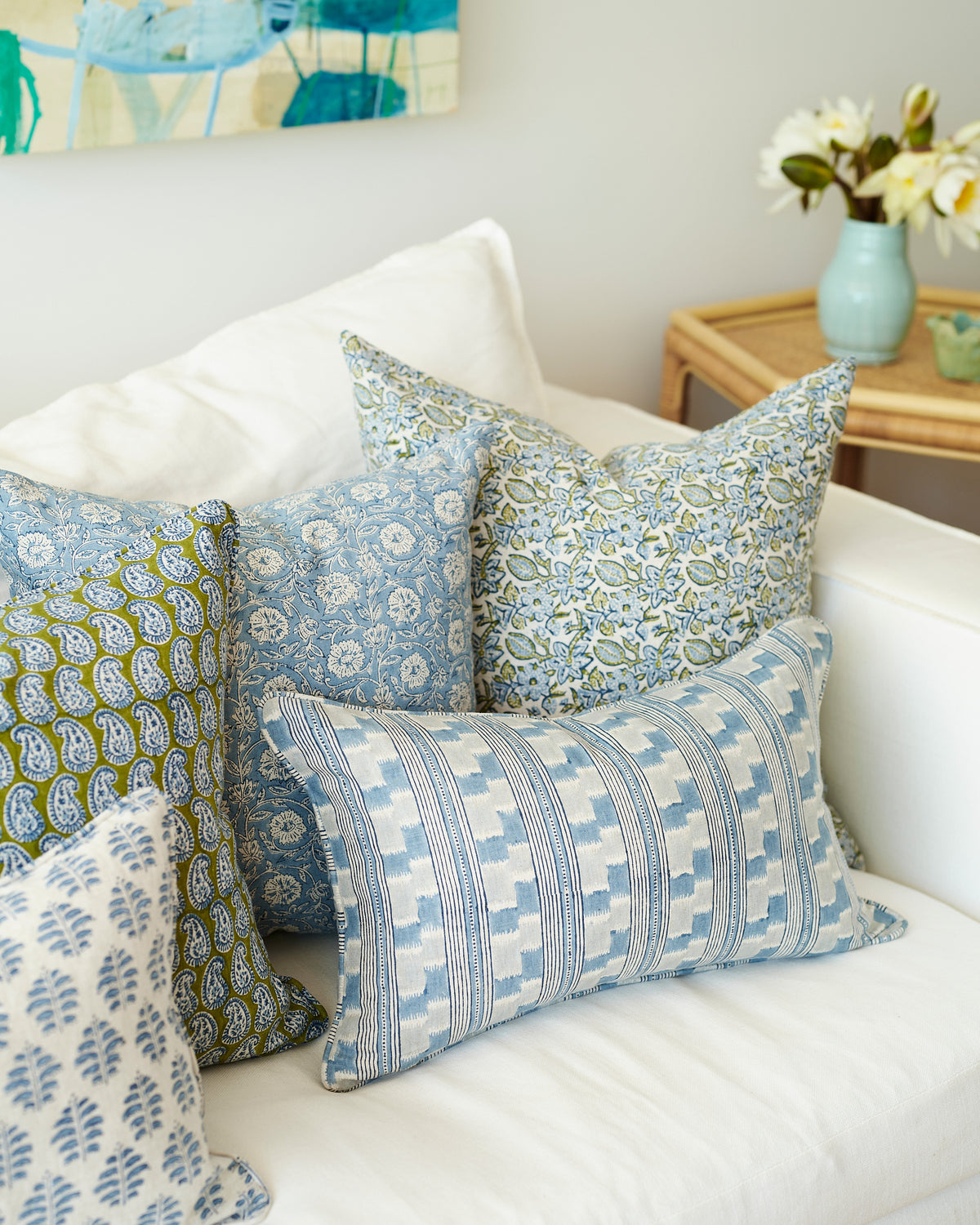 Simrane Moss Azure Cushion