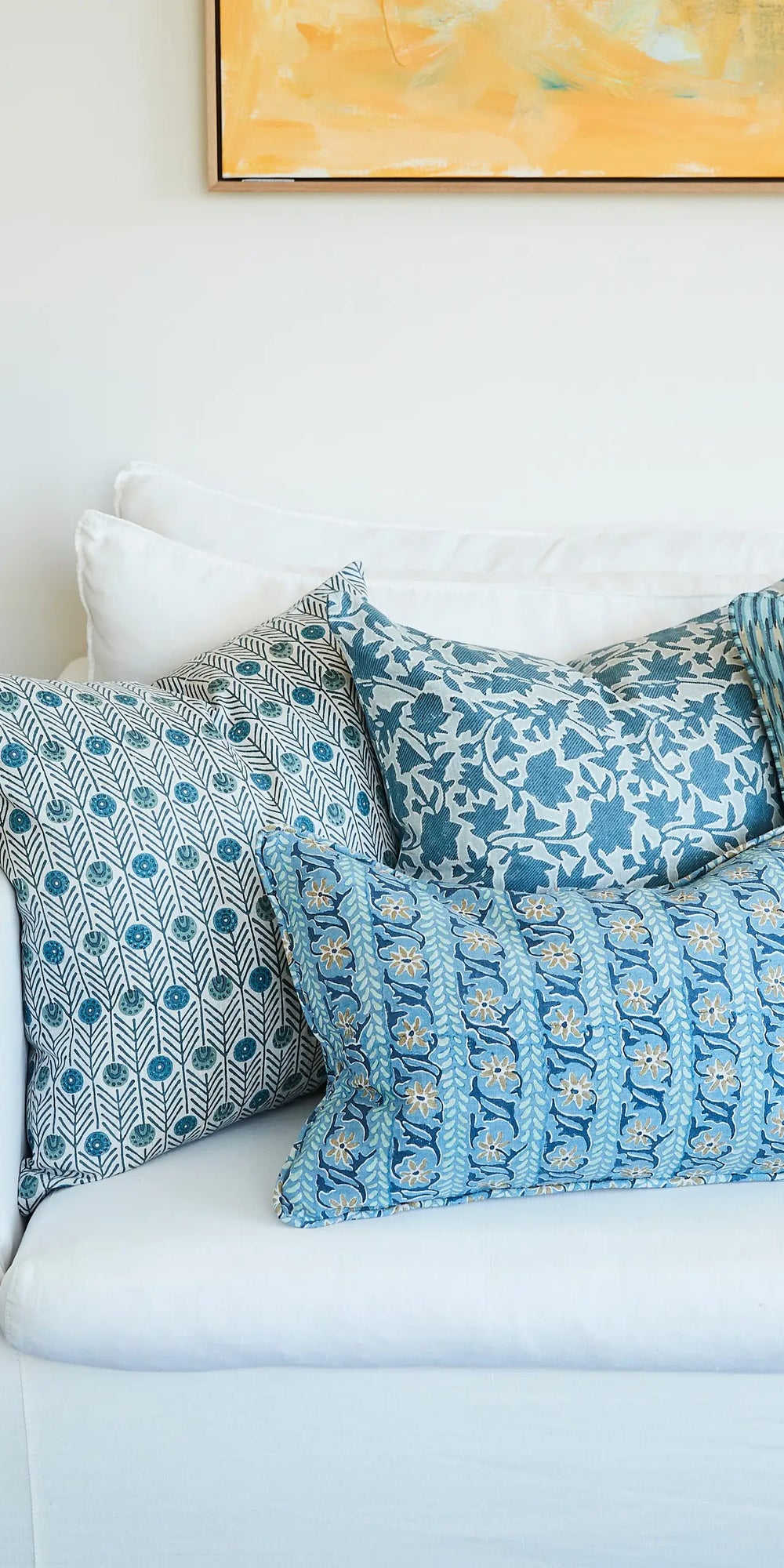 Oia Fresh Azure linen cushion 35x55cm