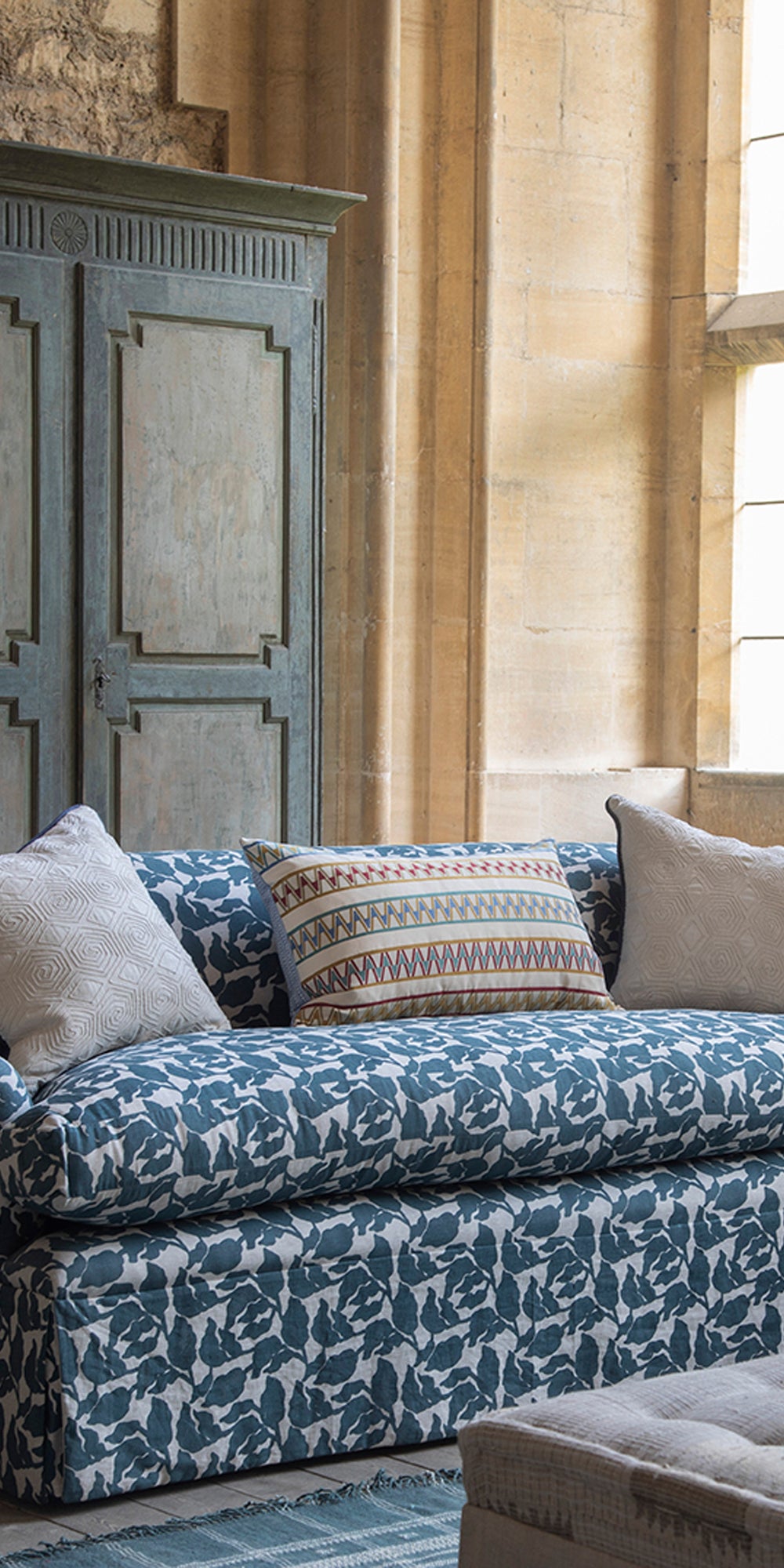 Flores Pacific Blue Linen in - Fabric - Walter G Australia