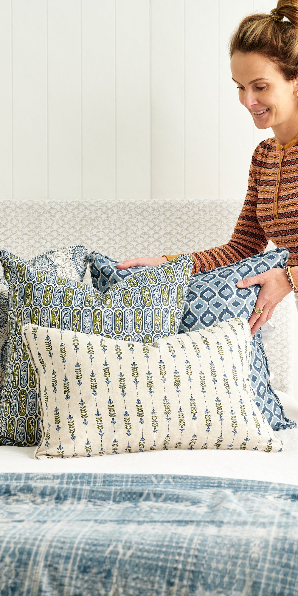 Carezza Moss Azure Cushion in - Cushions - Walter G Australia