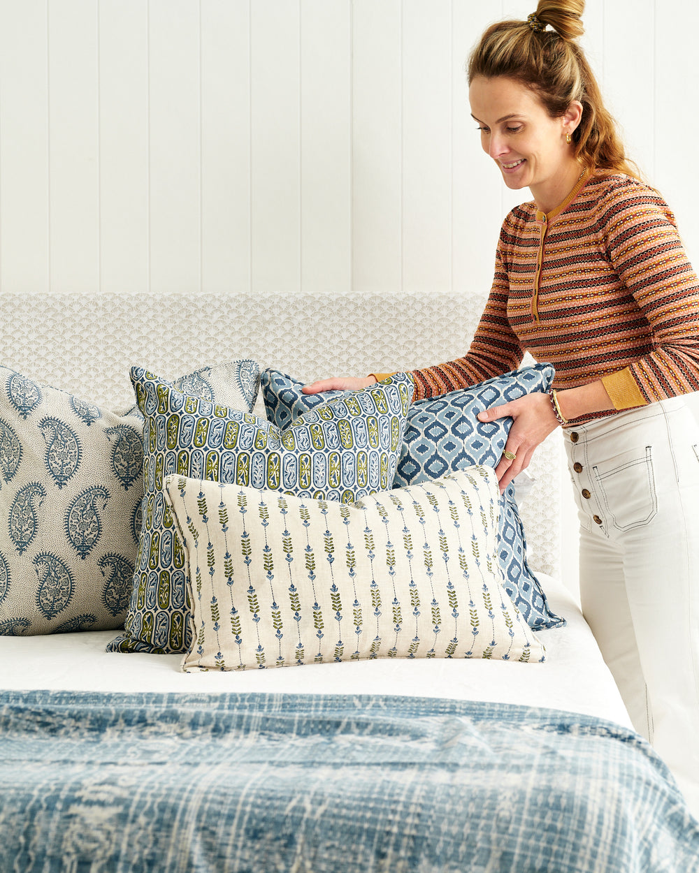 Carezza Moss Azure Cushion in - Cushions - Walter G Australia