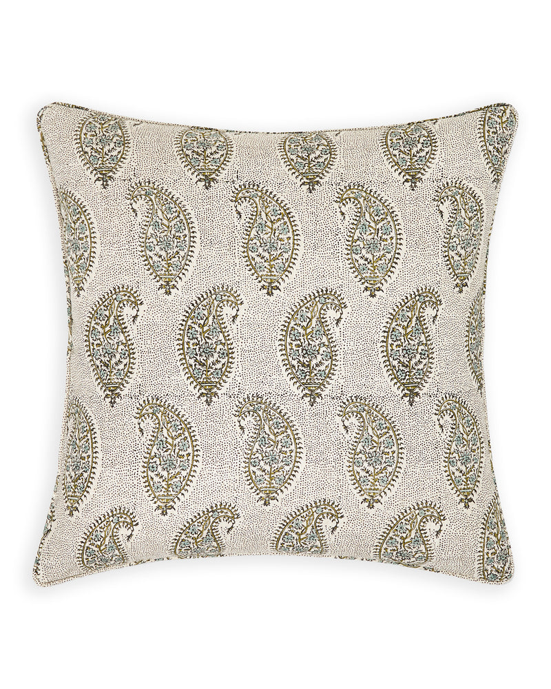 Paisley Moss Celadon linen cushion
